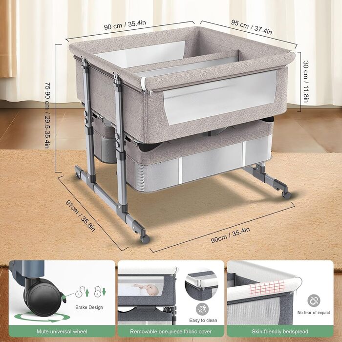 Односпальне ліжко для двох немовлят, дитяче ліжко для близнюків, колиска для близнюків, односпальне ліжко поруч зі мною, регульована висота в 6 напрямках, легко розкладне спальне ліжко, портативне дитяче ліжко кольору хакі