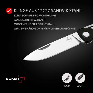 Кишеньковий ніж BKER PLUS Atlas Black - дворучний суцільнометалевий складаний ніж з гострим лезом 12C27 Sandvik - складаний ніж ED
