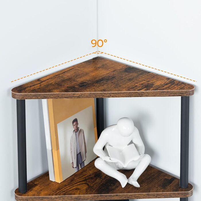 Кутова полиця HOOBRO з 5 ярусами, промислова кутова полиця, книжкова полиця на місці, кутова книжкова полиця для демонстрації рослин та квітів, полиця для зберігання для невеликих приміщень, вінтажний коричневий EBF33CJ01 рустикальний коричневий/чорний 30