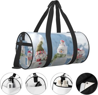 Спортивна сумка, дорожня сумка, зимовий принт Сніговик, сумка для ночівлі, чорна, універсальний розмір, сумка для подорожей