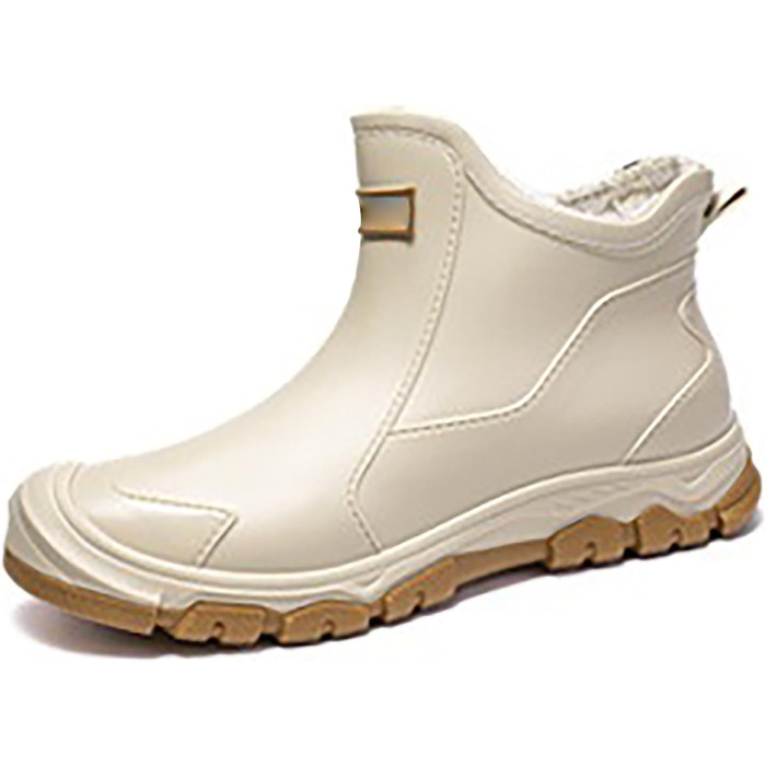 Чоловічі короткі гумові чоботи, зимові, теплі, флісові, з термопідкладкою, водонепроникні, повсякденні, нековзні, гумові чоботи для активного відпочинку на природі, для риболовлі, роботи, ботильйони, бежеві, розмір 42 EU