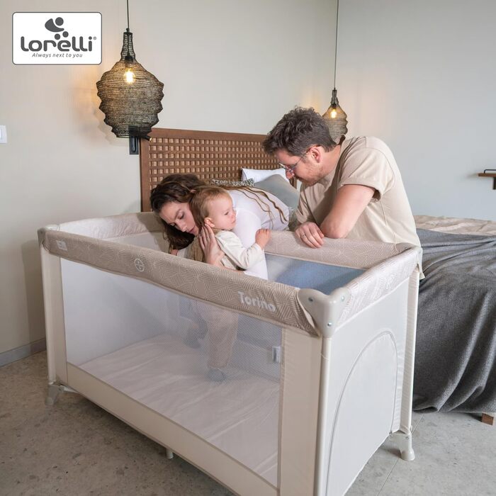 Дитяче ліжечко Lorelli Baby Travel Cot, дитяче ліжечко та манеж 2 в 1 Torino з боковим входом, ліжечко від народження до 15 кг, складне, включаючи сумку для перенесення, зелене