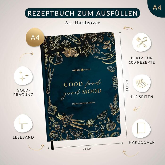 Книга рецептів Life Compass формату A4 для написання власних рецептів ПЕРЕЦЬ з плакатом сезонного календаря - тверда обкладинка Улюблені рецепти - кулінарна книга своїми руками для себе або на подарунок