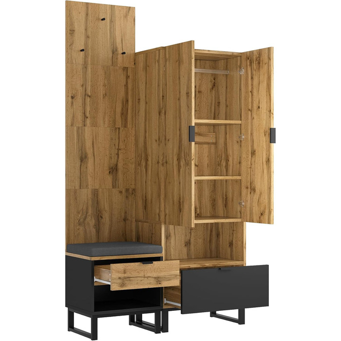 Шафа для одягу KecDuey з лавкою для взуття та подушками, шафа для передпокою, вішалка для аксесуарів спереду, висувні ящики та рег