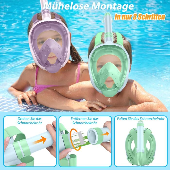 Маска для сноркелінгу X99, повнолицьова маска, огляд 180 градусів, антизапотіваюча маска для дайвінгу, сумісна зі спортивними камерами, окуляри для дайвінгу для дітей, зелений розмір S/M
