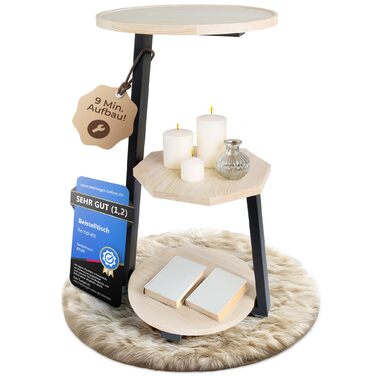 Круглий дерев&39яний журнальний столик ПЕРЕМОЖЕЦЬ ТЕСТУ з 3 полицями Край, що запобігає падінню, натуральний колір, декоративний столик та підставка для рослин для вітальні та спальні, високий столик поруч із диваном, ліжком та диваном