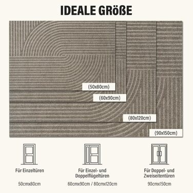 Килимок для вловлювання бруду FEOMOS для приміщень/зовнішнього використання 60x90 см, нековзний абсорбуючий килимок для дверей, який можна прати та міцний, для вхідних дверей, коридору, балкону, кухні - бежевий 60x90 см