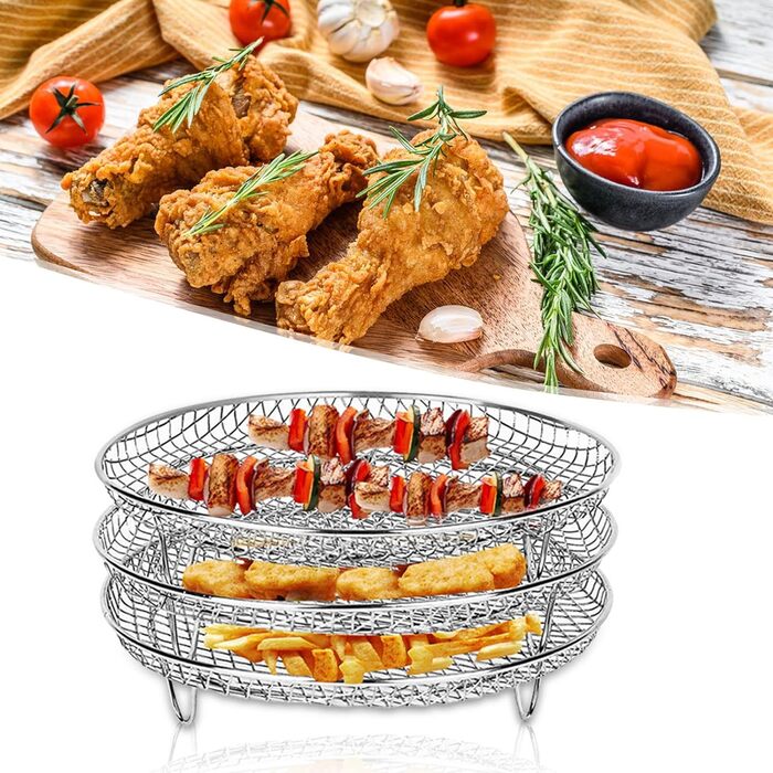 Стійка для фритюрниці Swsdee, кругла тришарова стійка для дегідратора для фритюрниці, 304 Аксесуари для стійки для дегідратора з нержавіючої сталі, підходить для фритюрниць 4.2QT-5.8QT