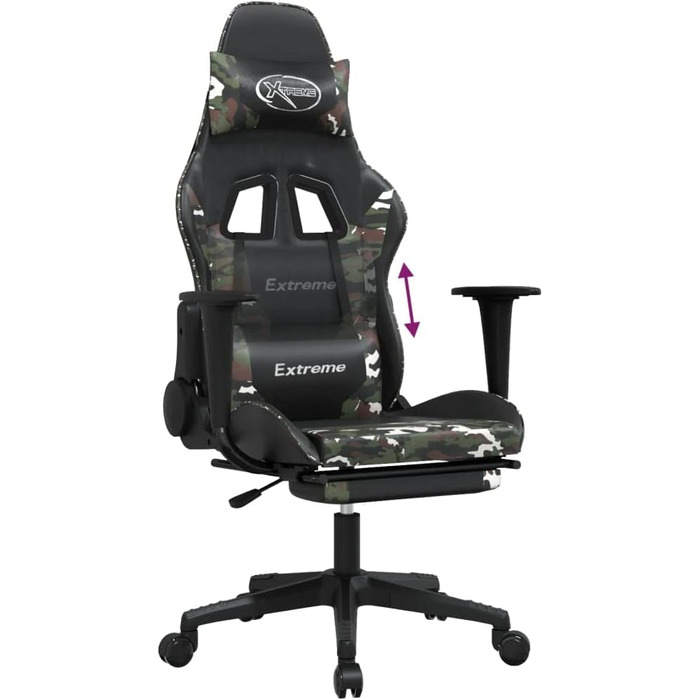 Геймерське крісло з підставкою для ніг, чорне з камуфляжем, виготовлене зі штучної шкіри