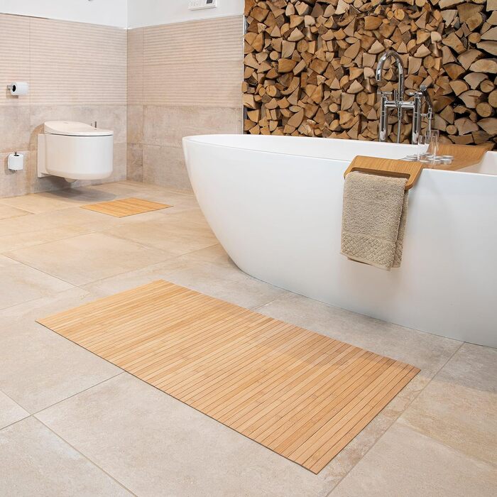 Бамбуковий килимок для ванної Lines в наборі 3, килимок для ванної, дерев'яний килимок, бамбуковий килимок, для ванної кімнати, не