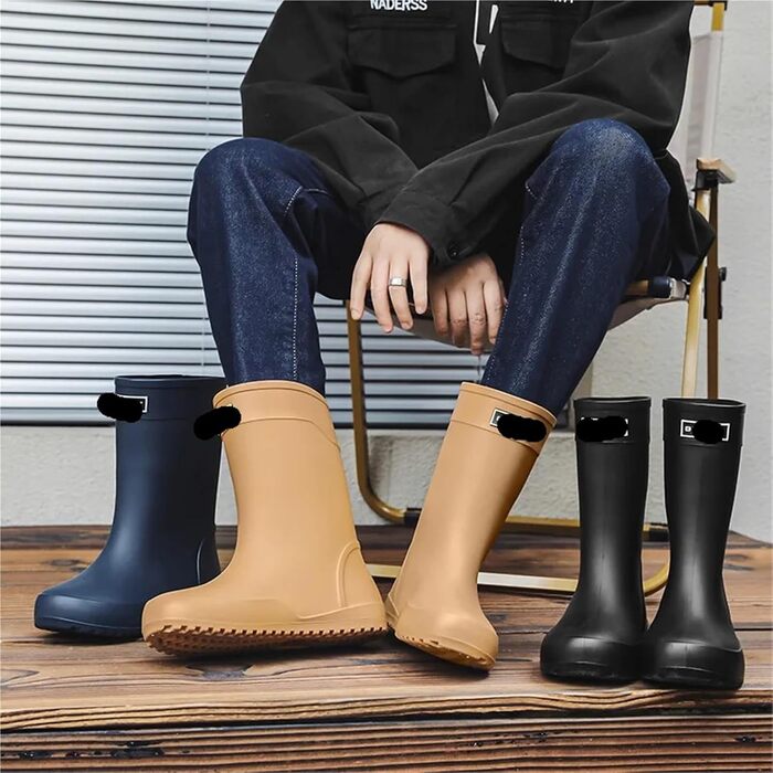 Високі гумові чоботи, водонепроникні, нековзні, чоловічі, до середини литки, для роботи на свіжому повітрі та спортивних чобіт з гумовою підошвою та верхом з ПВХ, водонепроникні, темно-сині, розмір ЄС 43