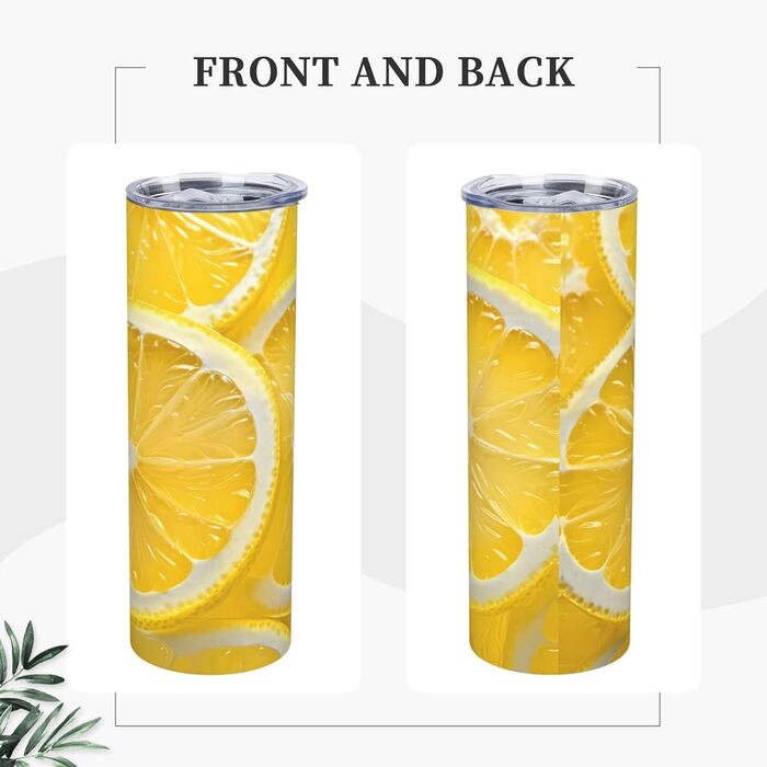 Кухоль з прямою трубочкою, 590 мл, скибочки лимона, принт, дорожній кухоль, підходить для кемпінгу, офісу та дому