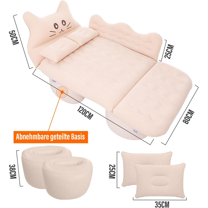 Надувний матрац Ergocar для автомобіля Happy Cat з насосом, подушка для кемпінгу та автокрісла для подорожей, кемпінгу, двору та пляжу (синій)