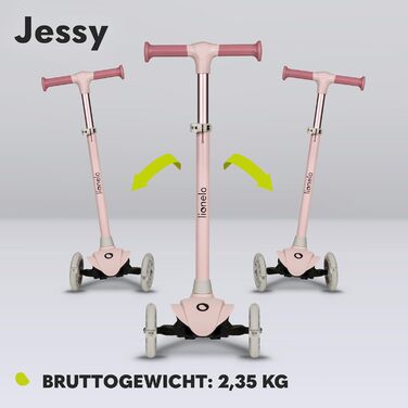 Дитячий триколісний самокат LIONELO Jessy Premium, для дітей від 3 років до 50 кг, 56 x 26 x 60-80 см, Рожевий