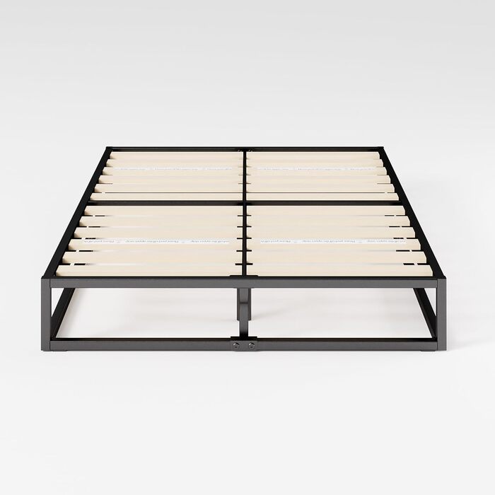 Каркас ліжка Zinus Joseph 140x200 см - Металеве ліжко 140x200 з дерев&39яною рейковою основою - Платформа заввишки 25 см з простором під нею - Компактне пакування та легке складання - Чорний колір 140x200 см, висота 25 см