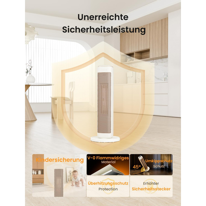 Енергозберігаючий керамічний вентилятор-обігрівач AIRMATE 63 см, тихий, коливальний нагрівальний елемент 80 та термостат, 3 режими, ECO, таймер 24 години, обігрівач 2000 Вт, захист від перегріву та перекидання, білий