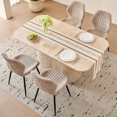 Прямокутний обідній стіл, сучасна стільниця з МДФ, кухонний стіл у скандинавському стилі, рейковий дизайн, підходить для вітальні та їдальні, жовтий травертин