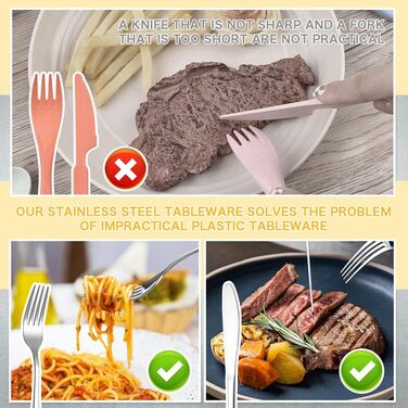 Набір посуду для кемпінгу з нержавіючою сталлю, міцний пластиковий посуд, легкий, яскравий та багаторазовий для пікніків, барбекю та саду, придатний для миття в посудомийній машині, чорний