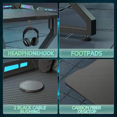 Ігровий стіл BEXEVUE, 100 x 60 см, МДФ / сталь / вуглецеве волокно, чорний