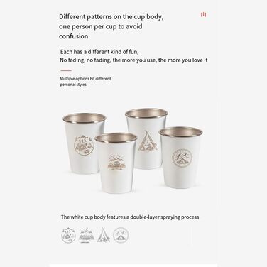 Набір із 4 кавових чашок з нержавіючої сталі 304 об&39ємом 350 мл для активного відпочинку, білий, для походів