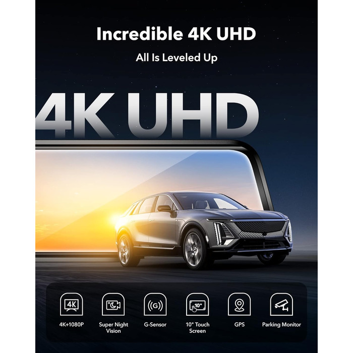 Камера заднього огляду WOLFBOX G930 4K, передня та задня камера реєстратора для автомобіля з 64 ГБ, сенсорна камера заднього виду дзеркала заднього виду, монітор паркування