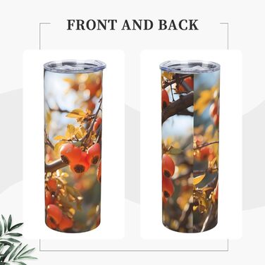 Кухоль з прямою трубочкою, 590 мл, принт хурми, дорожній кухоль, підходить для кемпінгу, офісу та дому