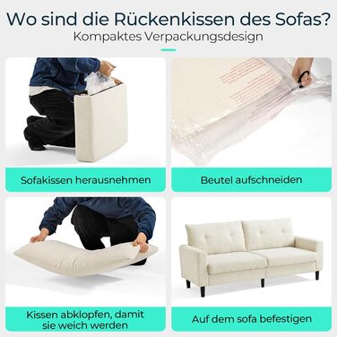 Місний диван LINSY HOME, ширина 201 см, диван з регульованою глибиною сидіння, невеликий диван-кутник для вітальні, спальні, квартири, офісу, бежевий, сучасний, 3-