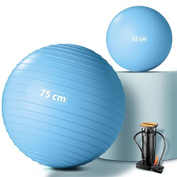 Комплект гімнастичного м&39яча 55/65/75 см та м&39яча для пілатесу 25 см м&39яч Pezzi з антилопним покриттям для вагітних, м&39яч для сидіння з антиковзким покриттям, м&39яч для балансування, м&39яч для йоги для дому, фітнесу та офісу, синій L 7525 см