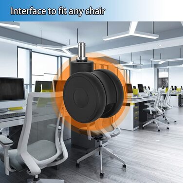 Коліщатка для офісних крісел, ролики для твердої підлоги 11 мм для офісних крісел, комплект із 5 змінних роликів, ролики для офісних крісел, гумові ролики для офісних крісел для килимових, паркетних та плиткових підлог, ролики для офісних крісел 75 мм до 