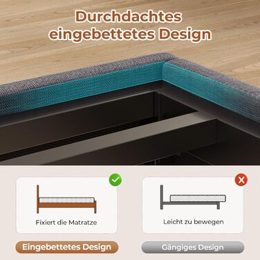 М&39яке ліжко AOGLLATI 140x200 з металевою рейковою основою, каркас ліжка зі світлодіодним освітленням та розетками, ліжко з місцем для зберігання, металеве ліжко з узголів&39ям, двоспальне ліжко, каркас ліжка з USB-портами, 140x200 см