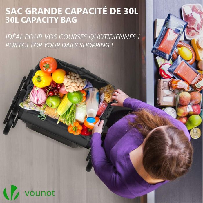 Сумка-візок для покупок зі сходами, складаний візок-тележка з гачком, 3 колеса, водонепроникний, 32л, Сірий