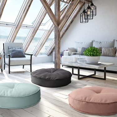 Підлогова подушка для дому та вулиці - пуф-сидіння для підлоги та саду, стійка до атмосферних впливів, водонепроникна, висота приблизно 10 см - кругла, Ø 60 см, піщана