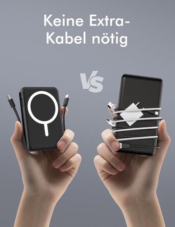 Бездротовий зовнішній зарядний пристрій Podoru для Magsafe, магнітний ємністю 10000 мАг з кабелем USB-C, швидка зарядка PD 20 Вт зі світлодіодним дисплеєм, бездротовий акумулятор для iPhone 17/16/15/14/13/12 усіх серій (чорний)