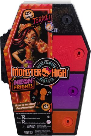 Лялька Monster High Skulltimate Secrets Toralei Stripe - Сяюча шафка з більш ніж 19 кольоровими сюрпризами, сюрпризи, таємниче покриття, що миється, для дітей віком від 6 років, HNF80