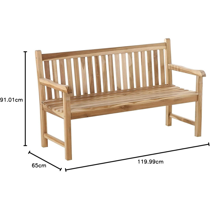 Місна садова лавка Java, 120 см, лавка з тика, дерев'яна лавка для балкона, тераси або саду, 2-