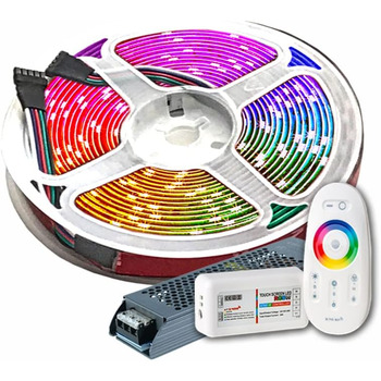 Світлодіодна стрічка TechCore 5M PREMIUM 24V 4in1 RGBWW RGBW 5050 SMD RGB зі стрічкою теплого білого світла 600 світлодіодів 60 світлодіодів/M керування сенсорне 24 В 12,5 А 300 ВТ Блок живлення УЛЬТРАТОНКИЙ ТРАНСФОРМЕР