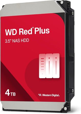 Внутрішній жорсткий диск WD Red Plus 4TB NAS, 3,5-дюймовий, 5400 об/хв, SATA 6 Гбіт/с, CMR, 256 МБ кешу, версія 2025, 4 ТБ