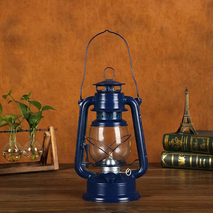 Газова лампа, гасова лампа, гасовий штормовий ліхтар зі скляною колбою, вінтажний кемпінговий ліхтар, портативний підвісний ліхтар для походів на свіжому повітрі, пікніків, декору для дому (синій)
