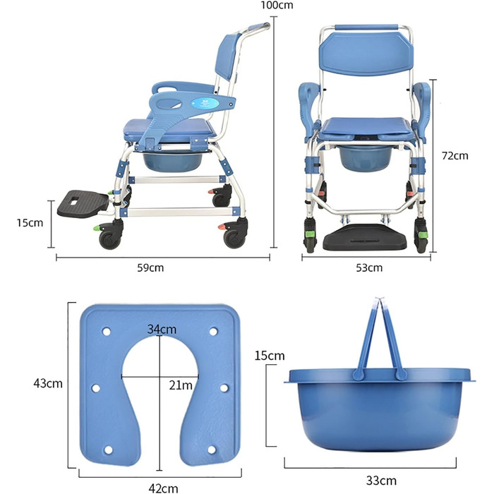 Туалетний стілець UHJKLA для людей похилого віку, крісло для душу у ванній кімнаті, туалетне крісло для інвалідів, з колесами, зручна спинка, відкидний підлокітник, інвалідний візок з алумі