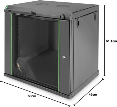 Мережева шафа DIGITUS - 19-дюймова стійка - 12U - Настінне кріплення - Глибина 450 мм - Вантажопідйомність 60 кг - Серія Dynamic Basic - Чорний - Глибина 450 мм 12U