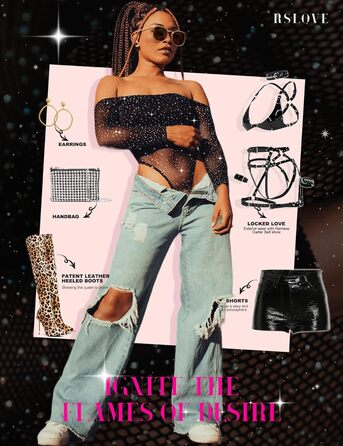 Жіночий боді RSLOVE в сітку з прикрасою зі страз, комбінезон, один розмір, чорний