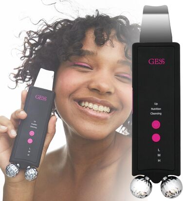 Ультразвуковий пілінг GESS з масажними роликами EMS, фонофорезом, ультразвуковим мікромасажем та міостимуляцією, 3 режими - очищення пор обличчя та видалення подвійного підборіддя для ефективного догляду за шкірою