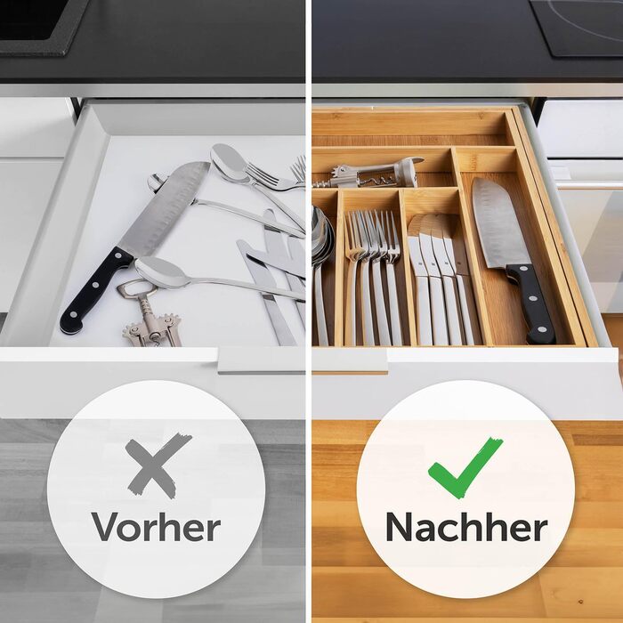 Лоток для столових приборів Blumtal з бамбука - Роздільник для кухонних приборів з регулюванням розміру - Органайзер для столових