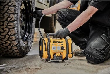 Акумуляторний компактний компресор Dewalt (підключення 12 В або акумулятор 18 В, 11 бар, для велосипедних та автомобільних шин, інвалідних візків, надувних човнів, повітряних подушок та матраців, включаючи аксесуари, без акумулятора та зарядного пристрою)