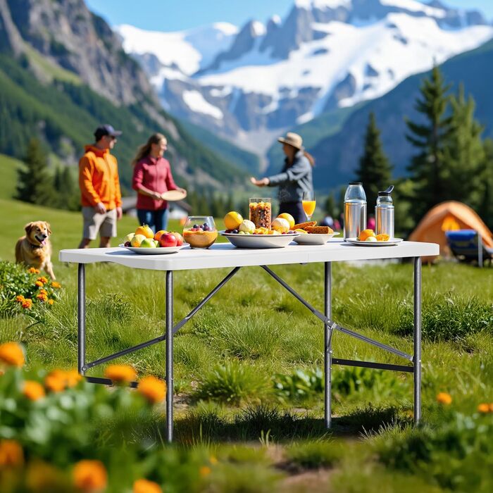 Складаний кемпінговий стіл Wiltec 122x60x75 см, розкладний стіл з ручкою для перенесення, стіл для вечірки, пивний стіл, садовий стіл, фуршетний стіл, комплект пивного намету, складний кемпінговий стіл 120 x 60 x 74 см у розкладеному вигляді, 63 x 61 x 75