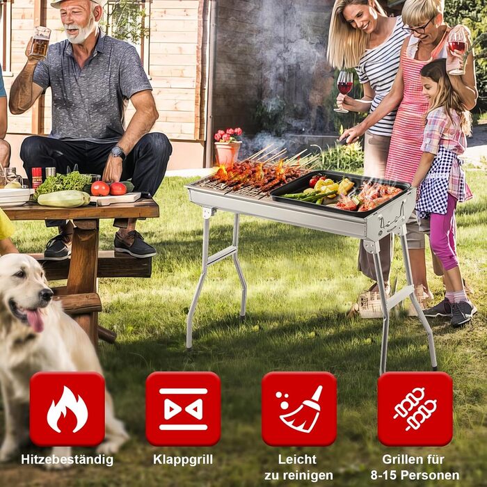 Переносний вугільний гриль 100 см з решіткою для шашлику та барбекю для саду, кемпінгу, тераси Складаний гриль для пікніка з нержавіючої сталі