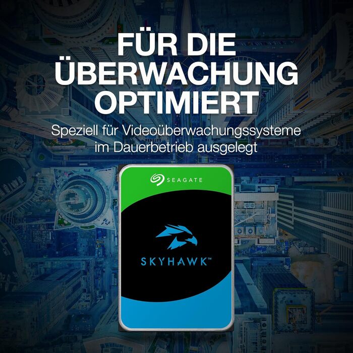 Внутрішній жорсткий диск Seagate SkyHawk 4 ТБ, запис відео до 64 камер, 3,5 дюйма, 64 МБ кеш-пам'яті, SATA 6 ГБ/с, сріблястий, FFP, вкл. 3 роки служби порятунку, номер моделі ST4000VXZ16