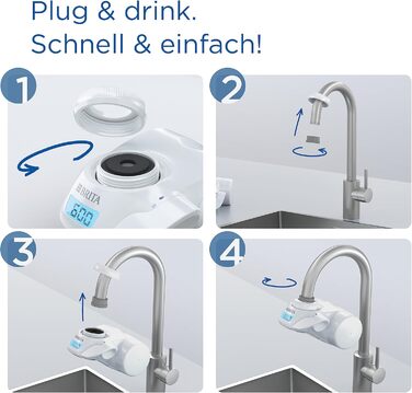 Фільтр для води BRITA для крана ON TAP Pro V-MF вкл. 1 фільтруючий картридж (600 л) - зменшує 99,99 бактерій, хлору, мікропластику та важких металів / цифровий РК-дисплей показує залишок ємності.