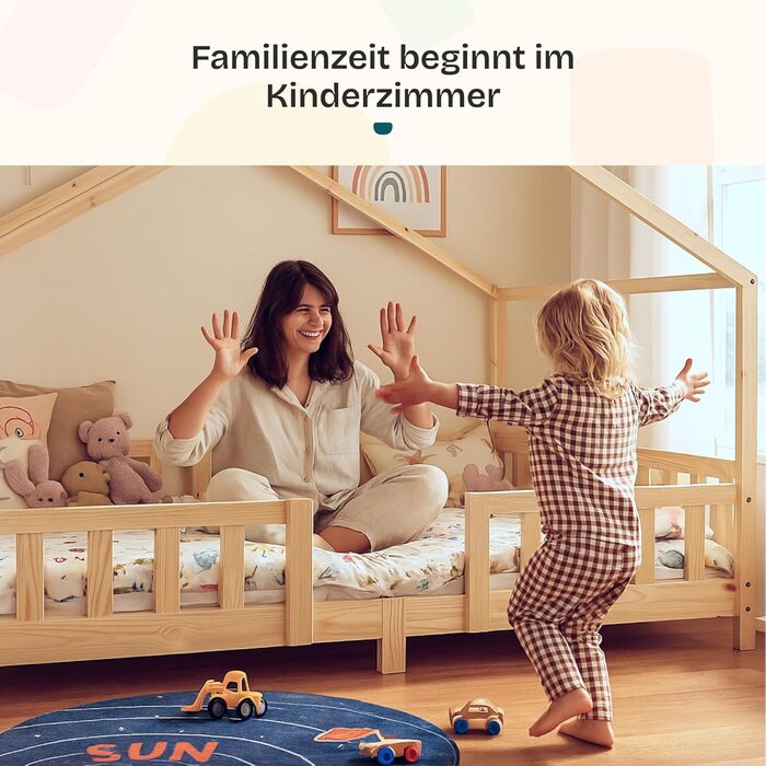 Дитяче ліжко Treviolo 90 x 200 см Дерев&39яне ліжко для дітей із захистом від падіння Каркас ліжка Монтессорі з рейковою основою, сосновий дерев&39яний, колір натурального дерева, 90 x 200 см