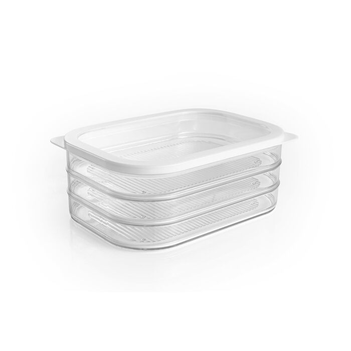 Контейнери для зберігання продуктів з кришками Тришарові контейнери для нарізок, овочів та фруктів 4 шт. Органайзер для холодильника Штабельовані та герметичні, Білий/Прозорий